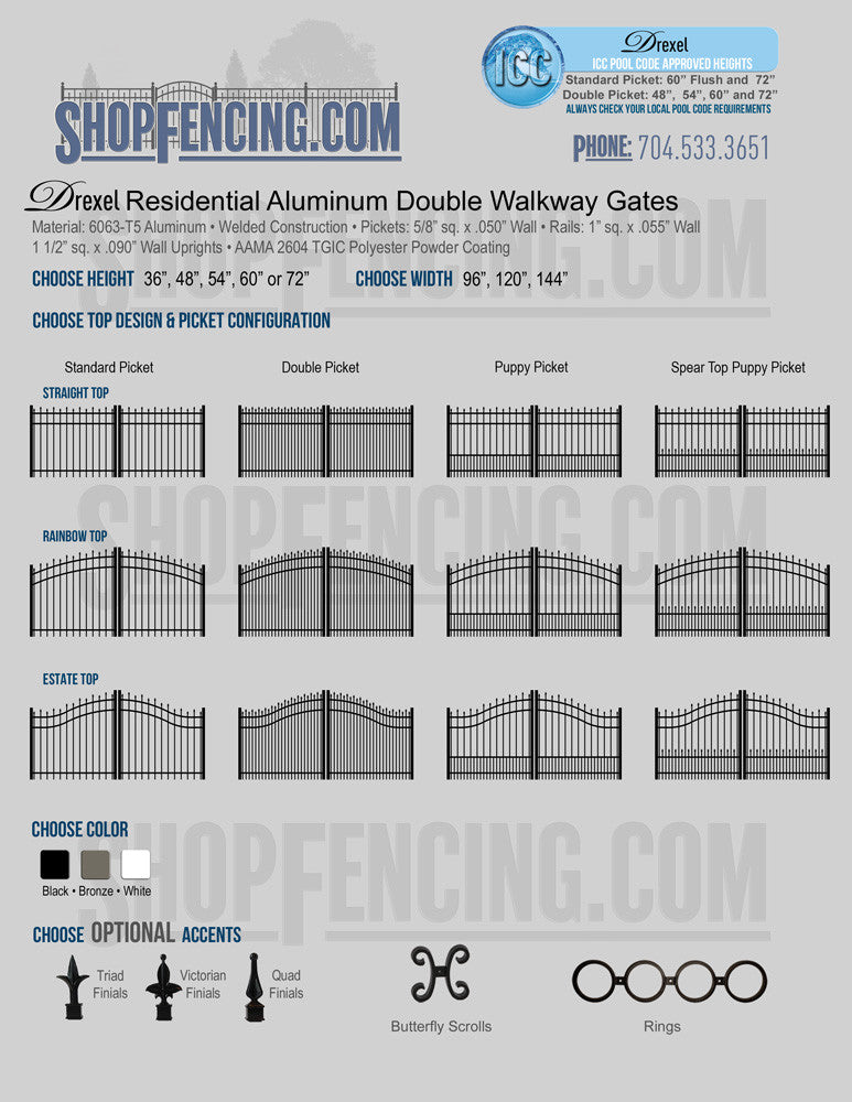 Drexel Residential Aluminum Double Walkway Gates - Alternating Spear P ...