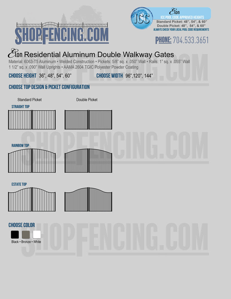 Elon Residential Aluminum Double Walkway Gates - Two Rail Smooth Top ...